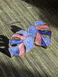 Sparkly Purple & Pink with Gold Trim Monstera Leaf Earrings image 0