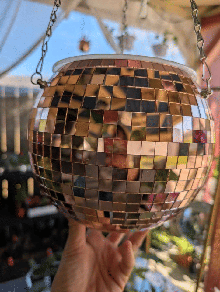 Shiny Rose Gold Disco Ball Hanging Planter Self-Watering Pot image 0