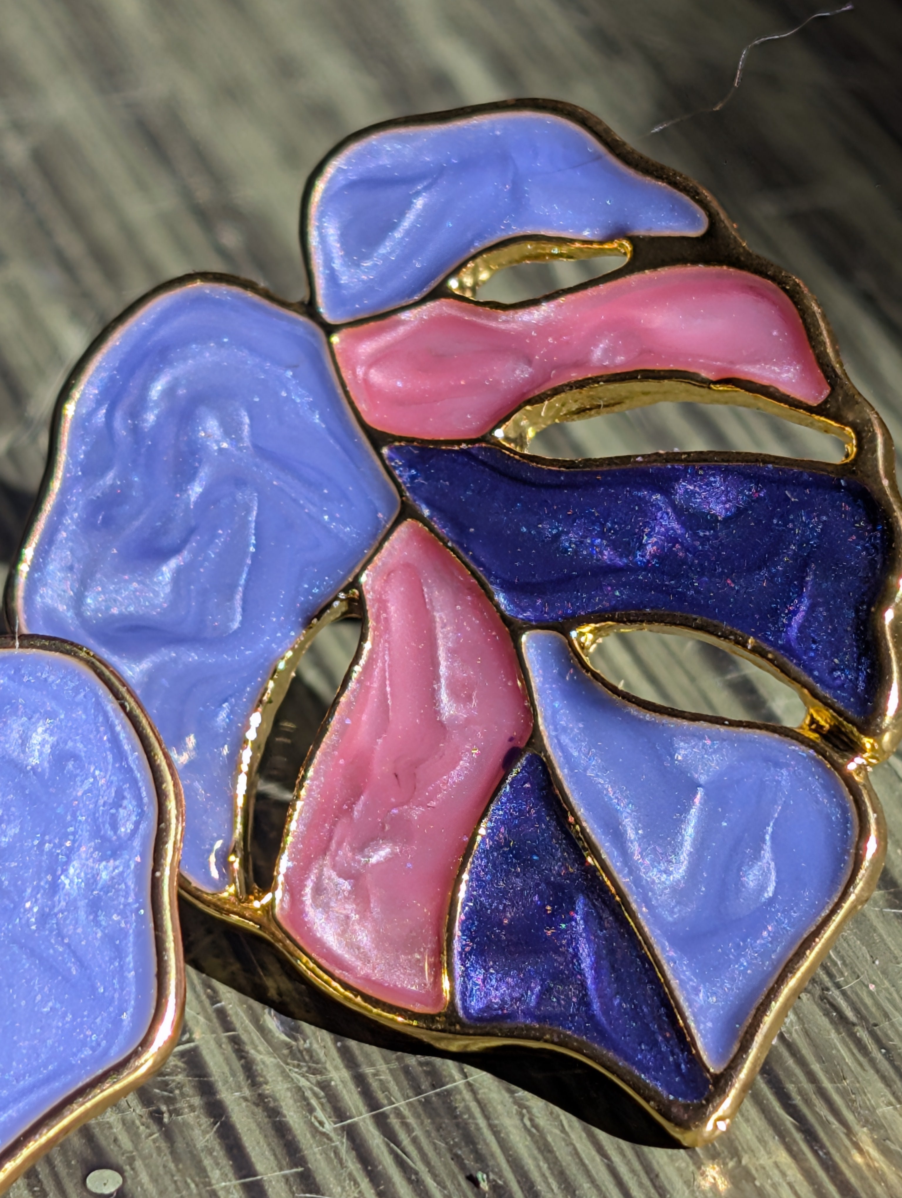 Sparkly Purple & Pink with Gold Trim Monstera Leaf Earrings image 1