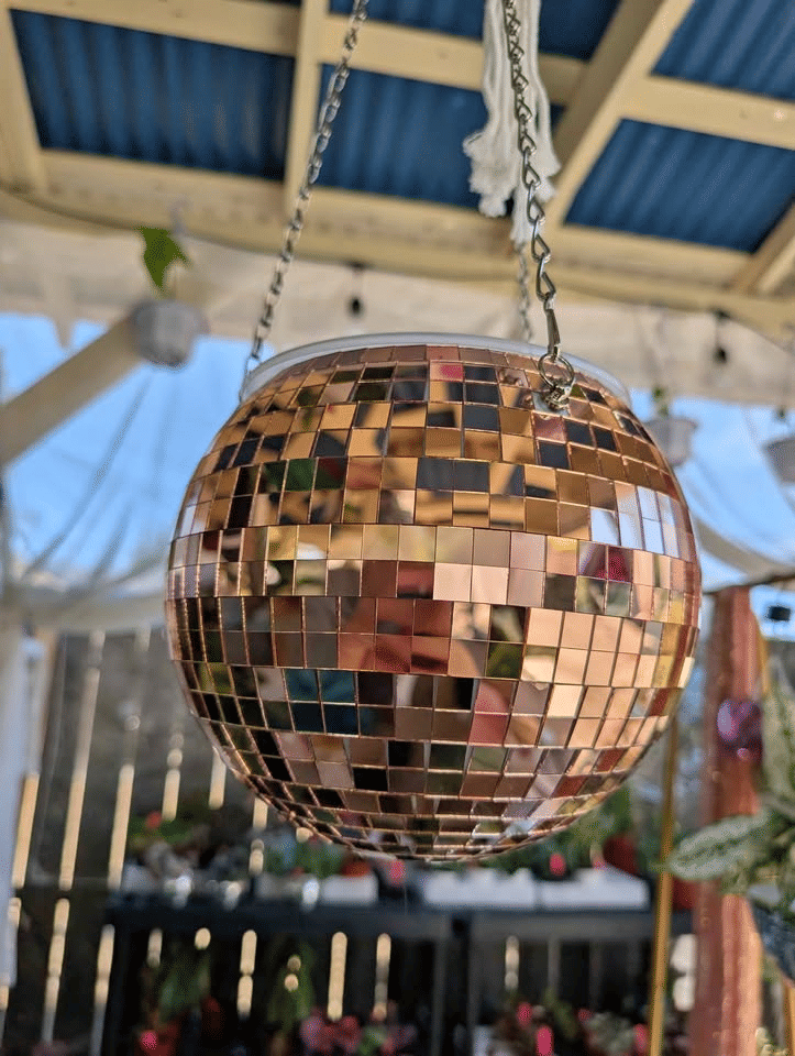 Shiny Rose Gold Disco Ball Hanging Planter Self-Watering Pot image 2