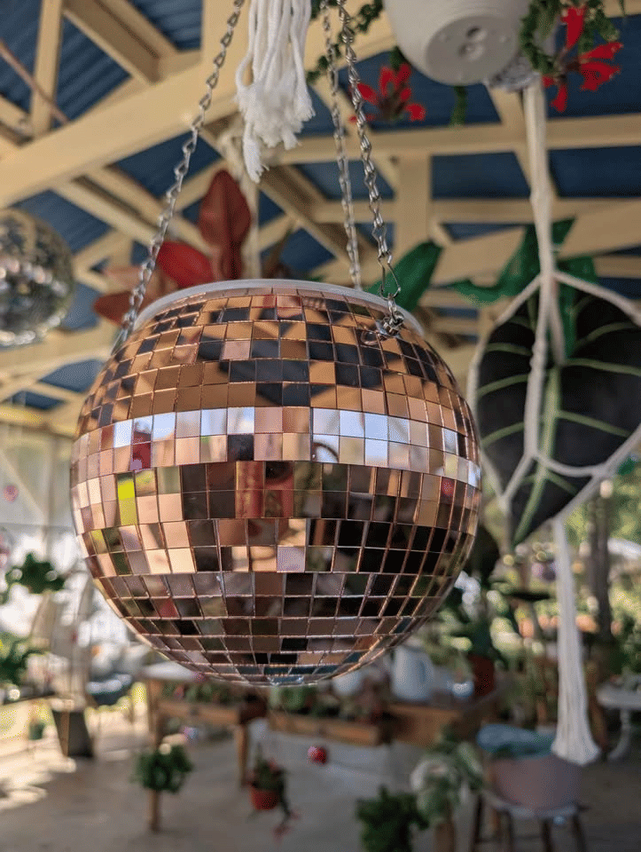 Shiny Rose Gold Disco Ball Hanging Planter Self-Watering Pot image 1