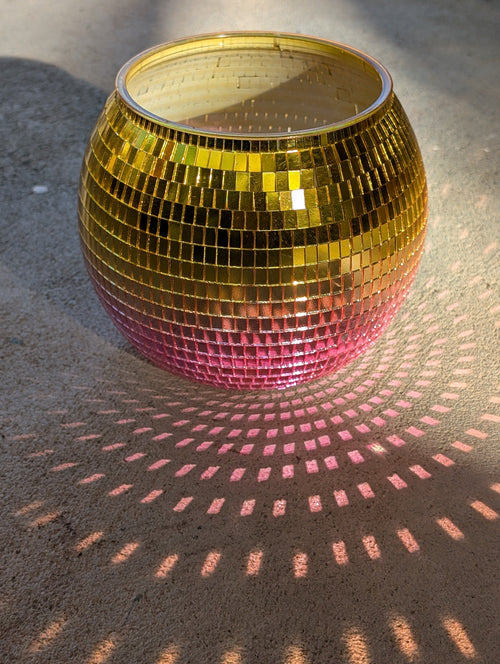 6" Disco mirrored gold pink ombre planter