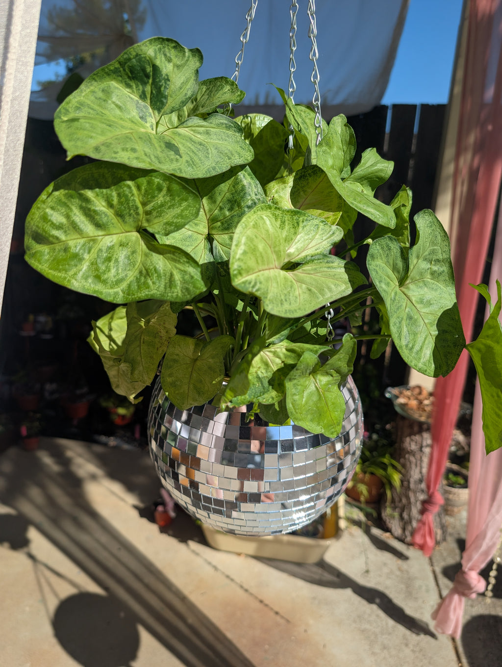 8" Disco mirrored silver hanging planter