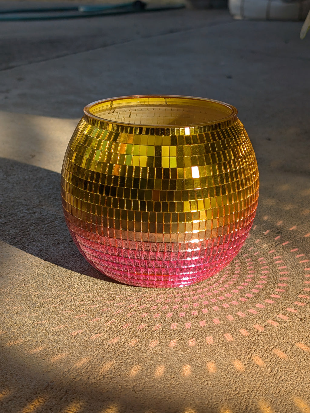 6" Disco mirrored gold pink ombre planter