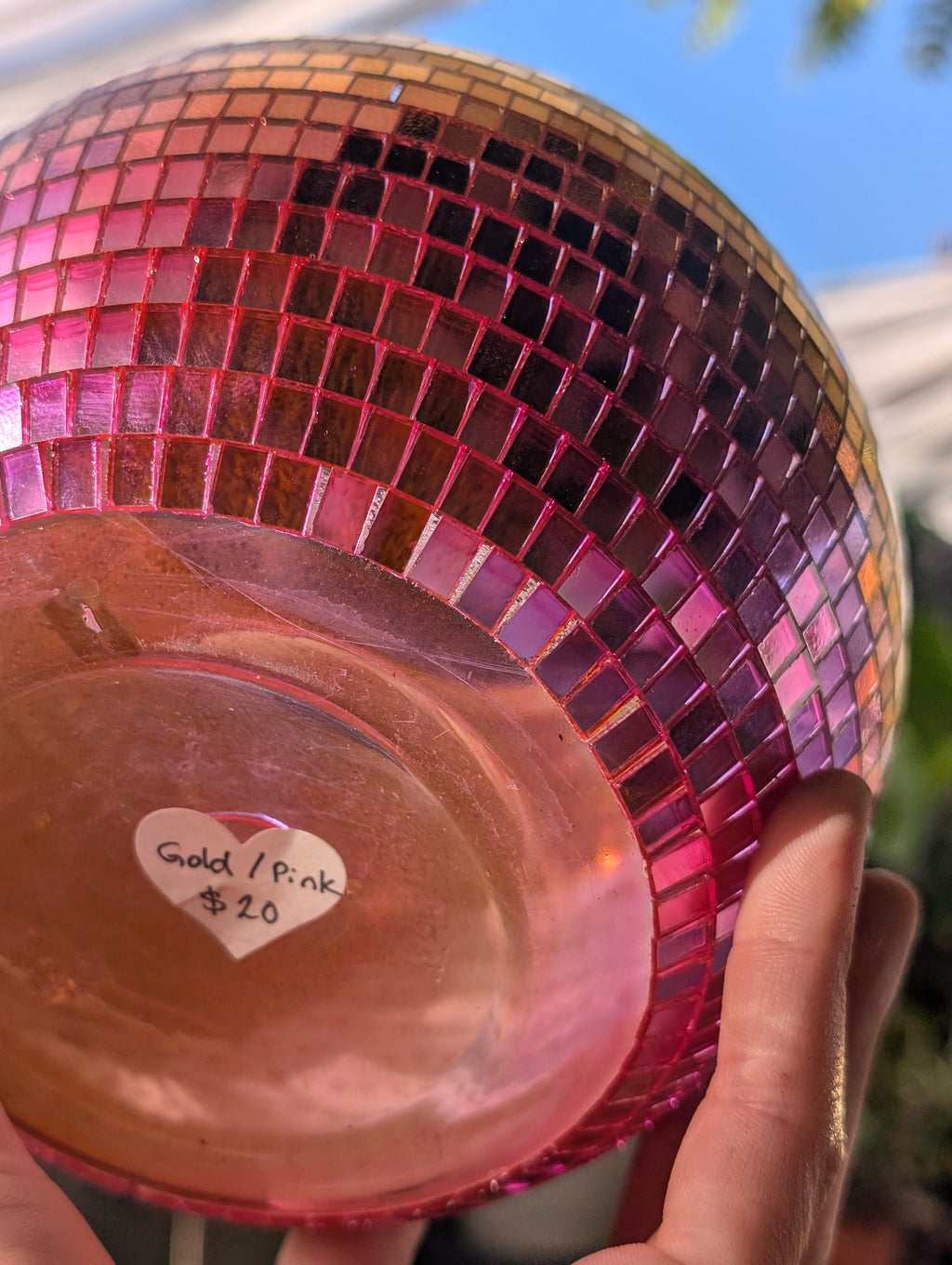 6" Disco mirrored gold pink ombre planter